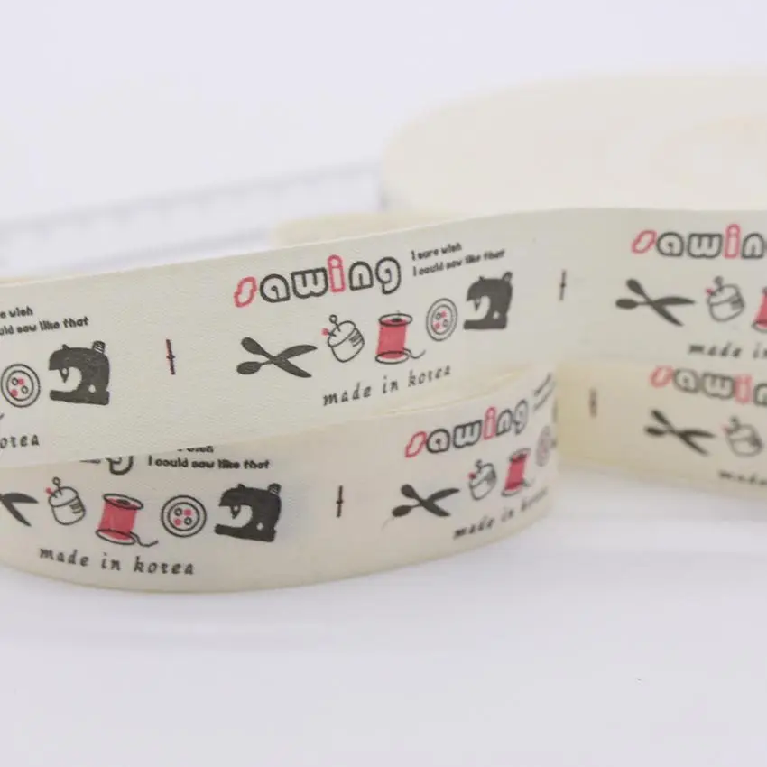 25mm Retro Color Sewing Style Printed Cotton Ribbon Zakka Sewing Label Cotton Fabric Printing Tape Webbing Ribbons For DIY