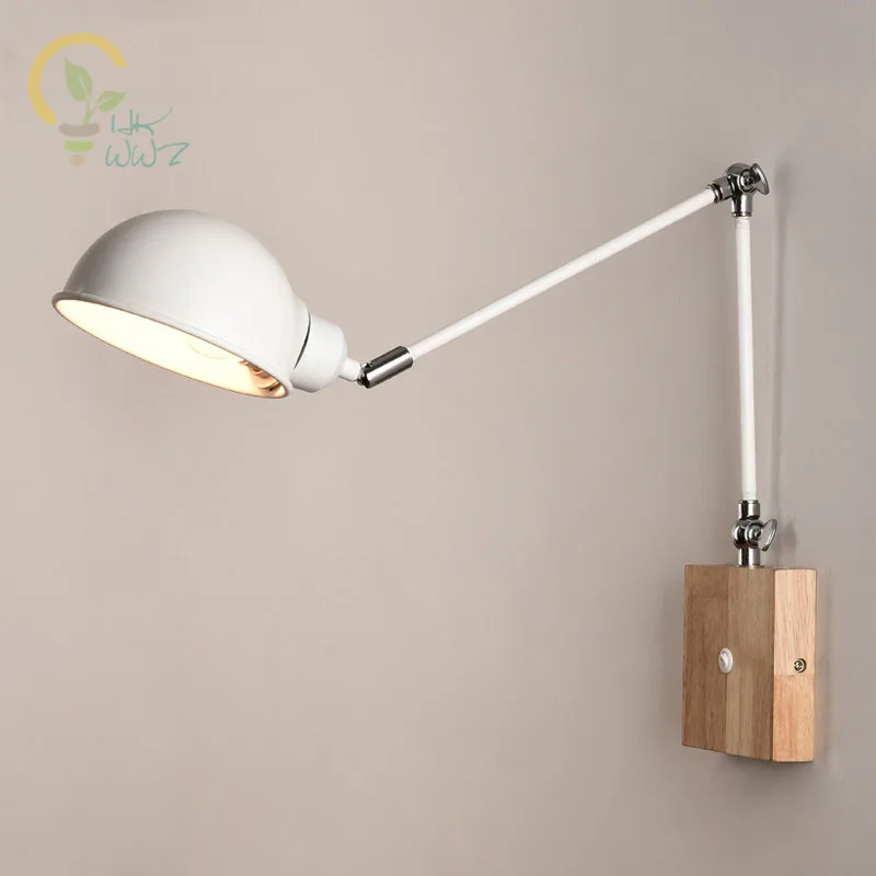 Adjustable Wooden Wall Lamps Modern  Foldable Wall Sconce White Bedside Lights For Bedroom Matel Reading Home Lighting