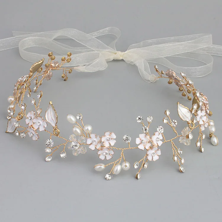 

Floralbride Handmade Wired Rhinestones Crystals Pearls Flower Wedding Tiara Headband Bridal Hair Vine Hair Accessories