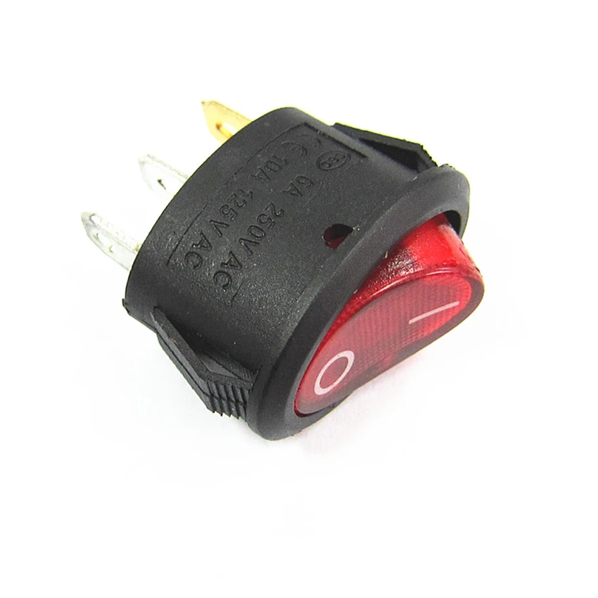 Oval Switch 5 Pc  On / Off red Rocker Switch 3 Plugs Switch 6A 250V 10A 125V AC Electrical Accessories