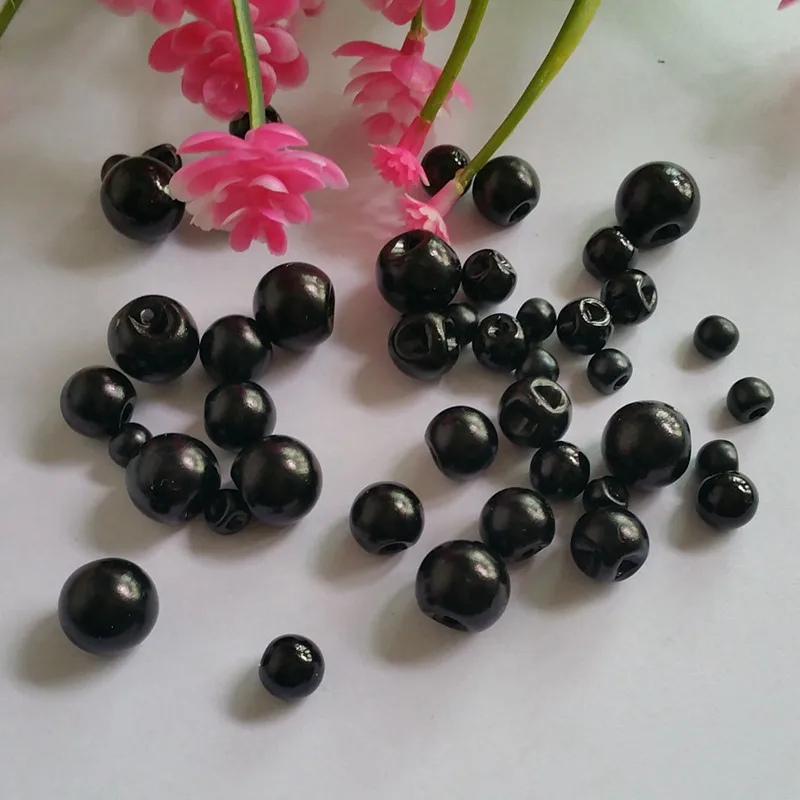 50pcs/lot 6mm, 8mm, 10mm, 12mm pearl button for craft Black round bead pearl buttons, Scrapbooking Supplies button