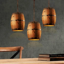 Retro Loft Wood Cask Pendant Lamp Restaurant Warehouse Dining Room Wine Cellar Aisle Corridor Pub Cafe Chandelier Barrel Light