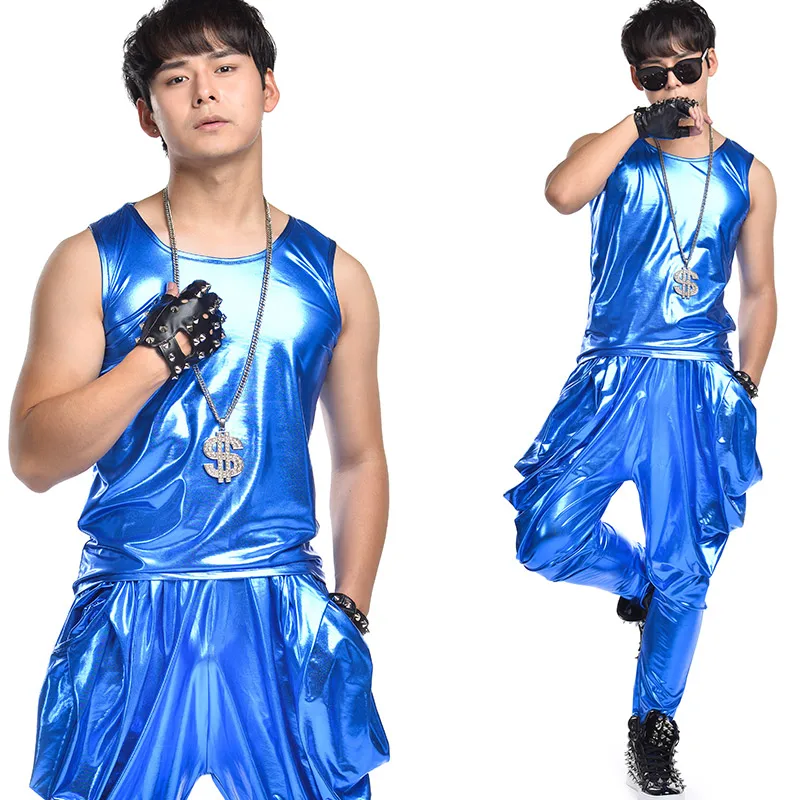 Hip Hop Dance Costumes Male Blue Suit Set Street Dancing Clothing Ds Dj Costumes Adults Singer Dancer Nightclub Show Wear DT777