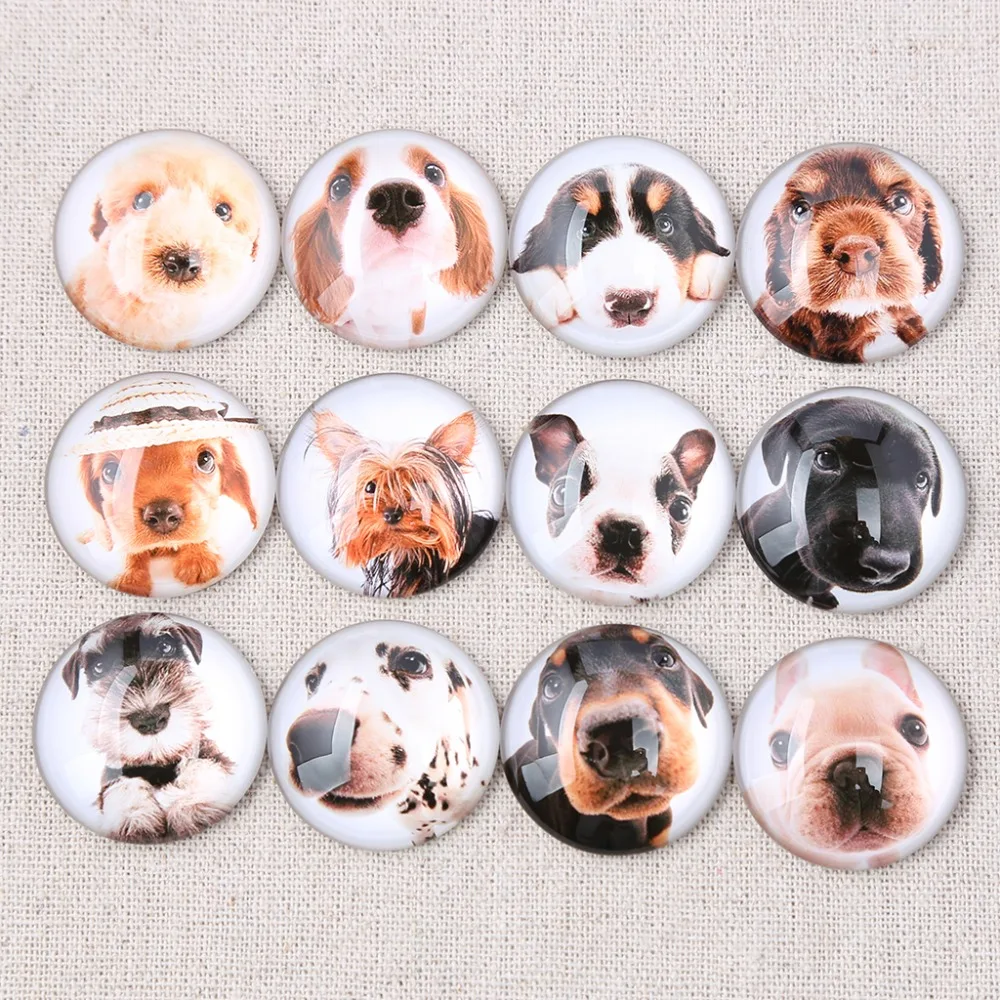 

onwear mix cute dog head photo round dome glass cabochons 30mm 25mm 20mm diy flat back handmade jewelry findings