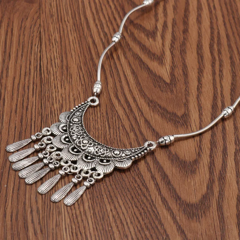 Aihua Vintage Böhmische Quasten-Halsketten und Anhänger für Frauen, Schmuck, große Aussage, geschnitzte Blume, geometrisches Muster, Bijuterias – Detail 6