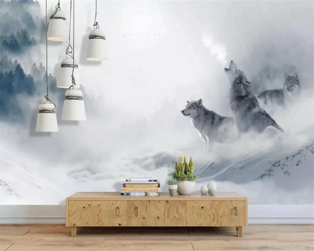 

Custom Wall Wallpaper Nature Fog Ink Forest Snow scene Bar Cafe KTV Background wall home wallpaper