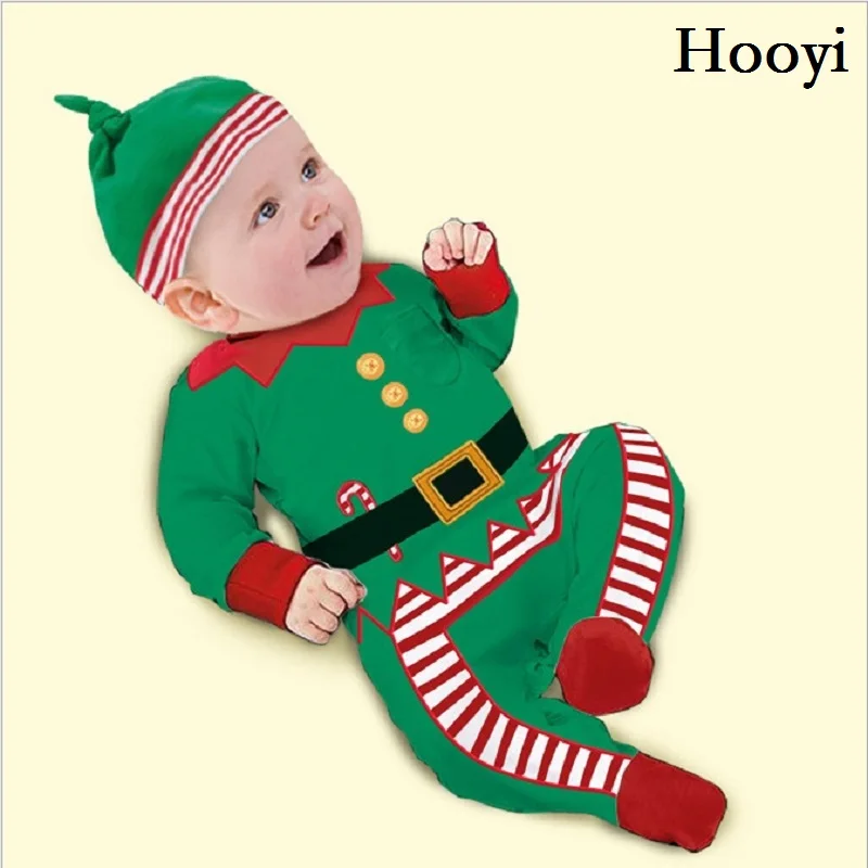 Christmas Baby Boys Rompers New Year Green X\'mas Outfits Cap Suits Cute Baby Clothes Bebe Jumpsuits Overalls Costumes