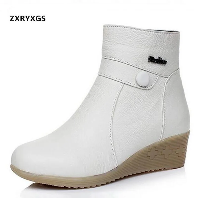 Hot 2024 New Fashion Winter Genuine Leather Boots Bow Nurse White Cotton Snow Boots Slope with Warm Anti-skid Women Shoes Boots