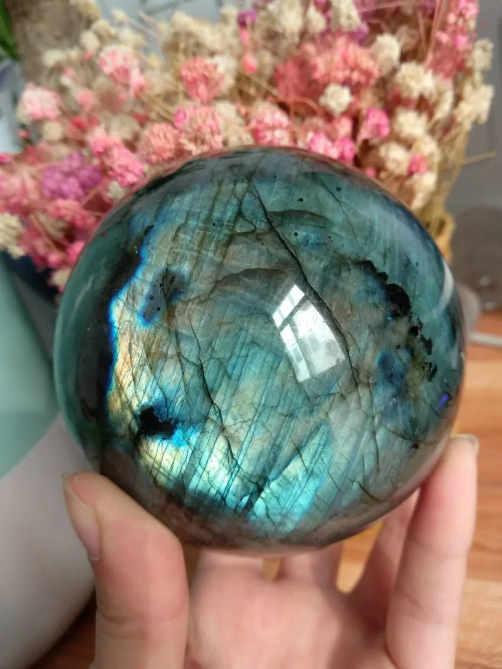 

TOP!! 773g 75mm NATURAL Labradorite Crystal sphere ball Orb Gem Stone miner