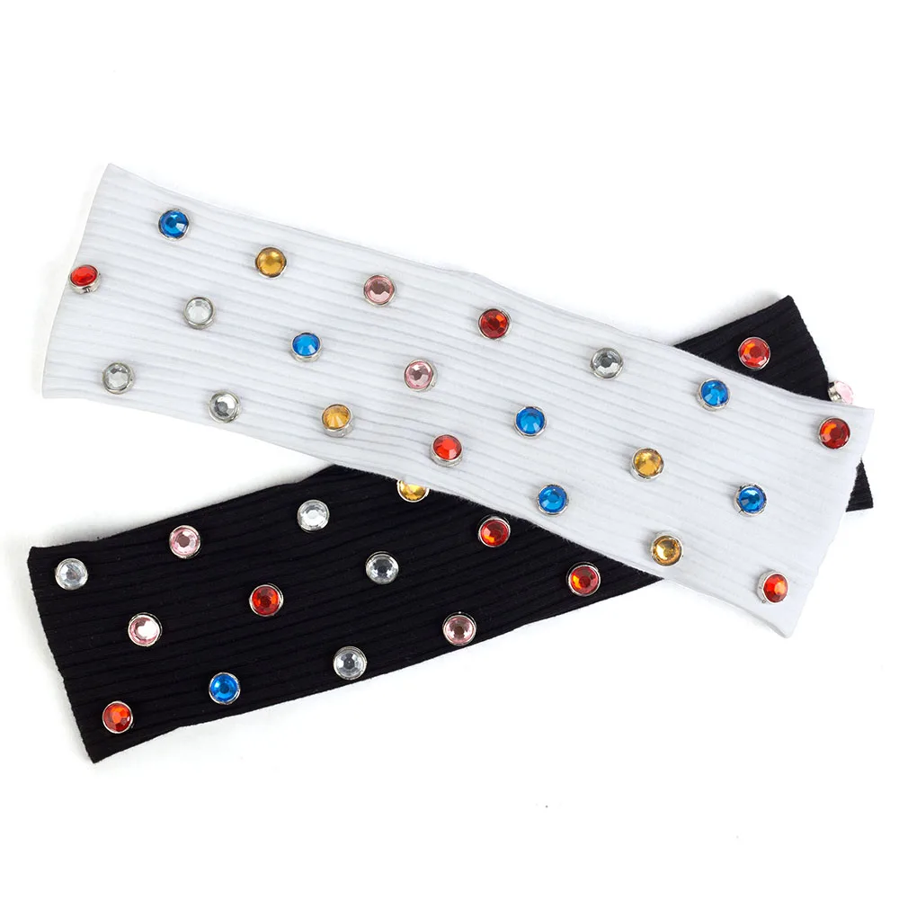 Women Colorful Crystal Rhinestones Accessories Ribbed Elastic Headbands Female Bohemia Hairbands Fashion Headwear