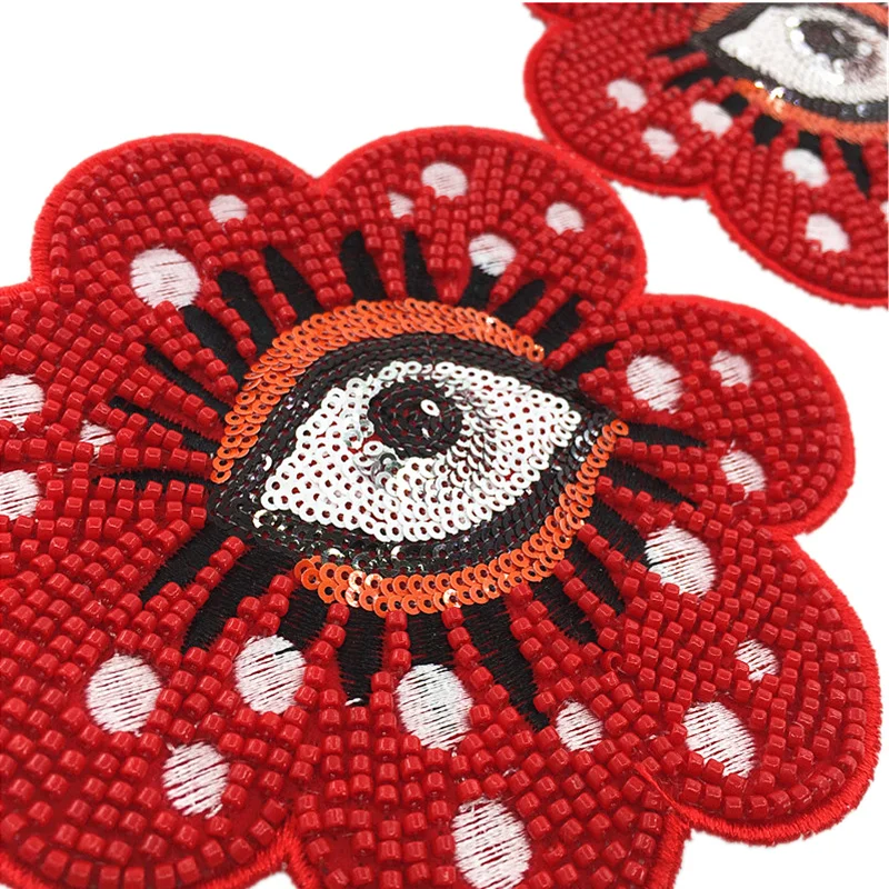 Beaded Flower Evil Eye Patch Sequin Embroidered Applique Patches For Clothing Parches Bordados Ropa DIY Sew On AC1378