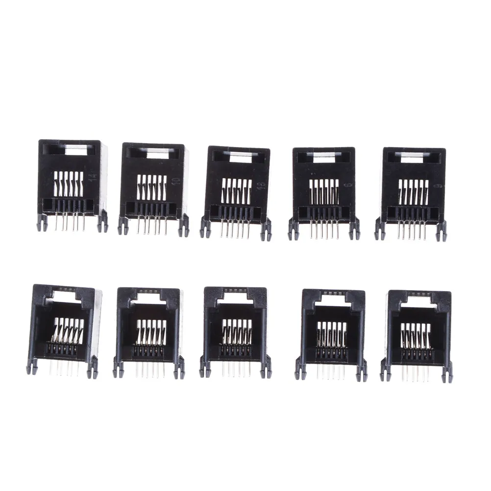 10PCS/Lot RJ12 RJ11 Socket Telephone 6Pin Crystal Female 6p6c Socket