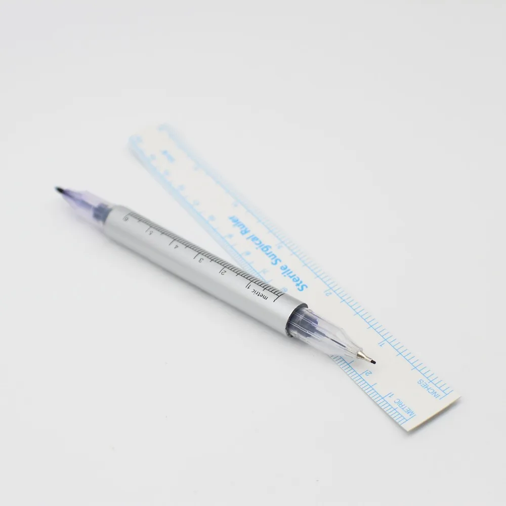 Professional Sterile Stencil Marker Pen With Paper Ruler For Microblading Waterproof Disposable Marker for Skin Eyebrow