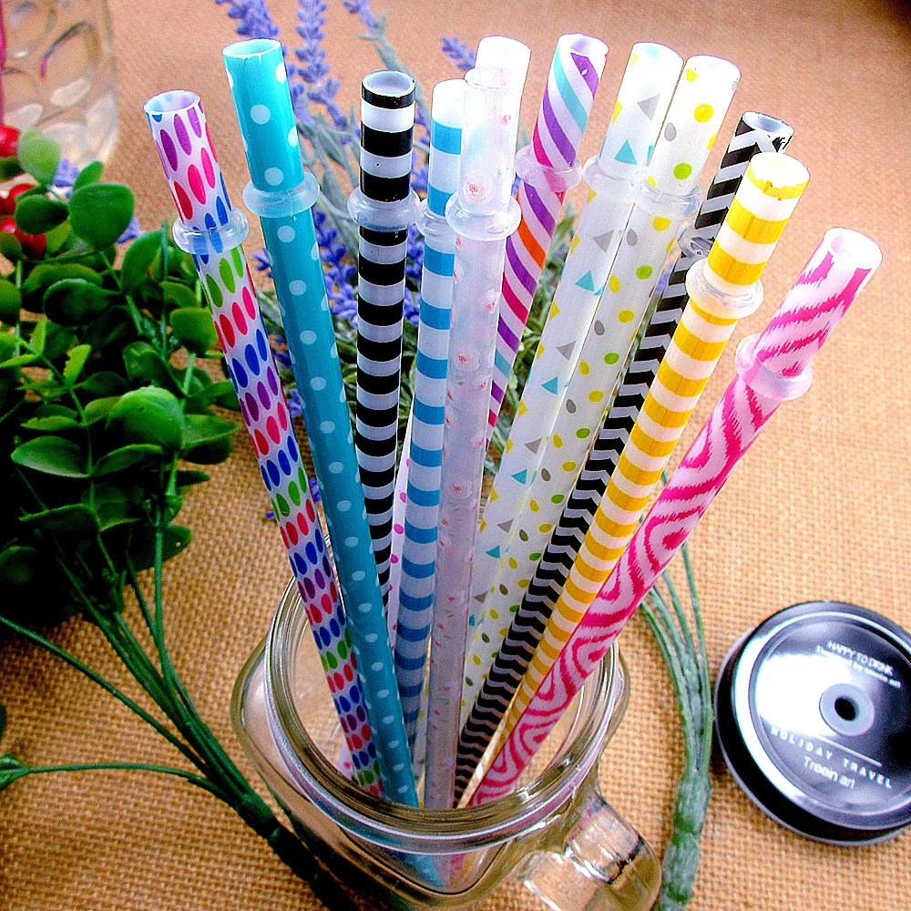 

100pcs Reusable biodegradable Straws,BPA-Free,9" Colorful Hard Platic Stripe Drinking Straw for Mason Jar Cups