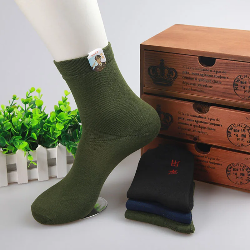 10 Pairs=20 Pcs Men Socks Vintage Durable Wear-resistant Practical Solid Color Mature High Quality Army Green Male Sock Meias