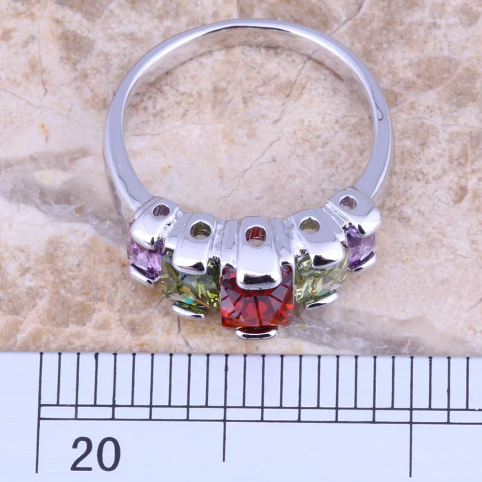 Outstanding Multicolor Multigem Silver Plated  Ring Size 6 / 7 / 8 / 9 R1603