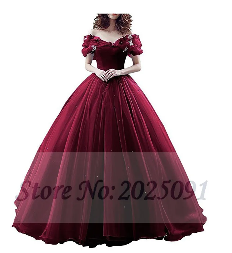 Baljurk Prinses Vlinder Prom Jurk Lange Off De Schouder Trouwjurken Bruidsjurken Quinceanera Jurken