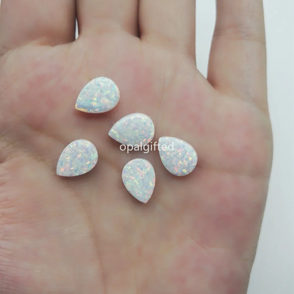 5pcs Free Shipping Synthetic 8*11mm White Pear Opal /Drop Shape Opal For Necklace or Bracelet with Side hole wholesale price