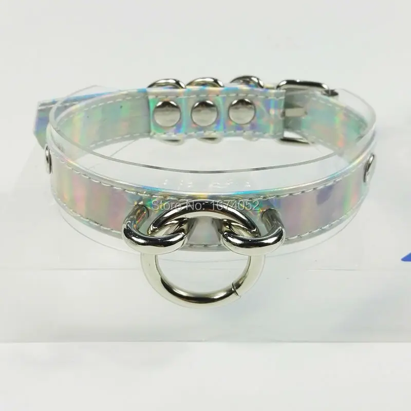 Punk Gothic Handmade 100% Layer Choker  Holographic Choker PVC Clear Transparent Collar  Buckle Belt Necklace