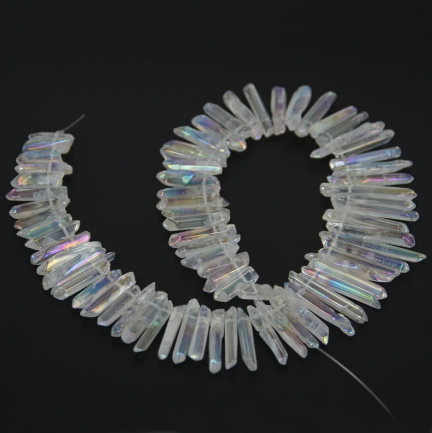 Natural Crystal Polished AB Titanium White Quartz Beads,Graudated Spikes Pointed Jewelry for Necklace Making
