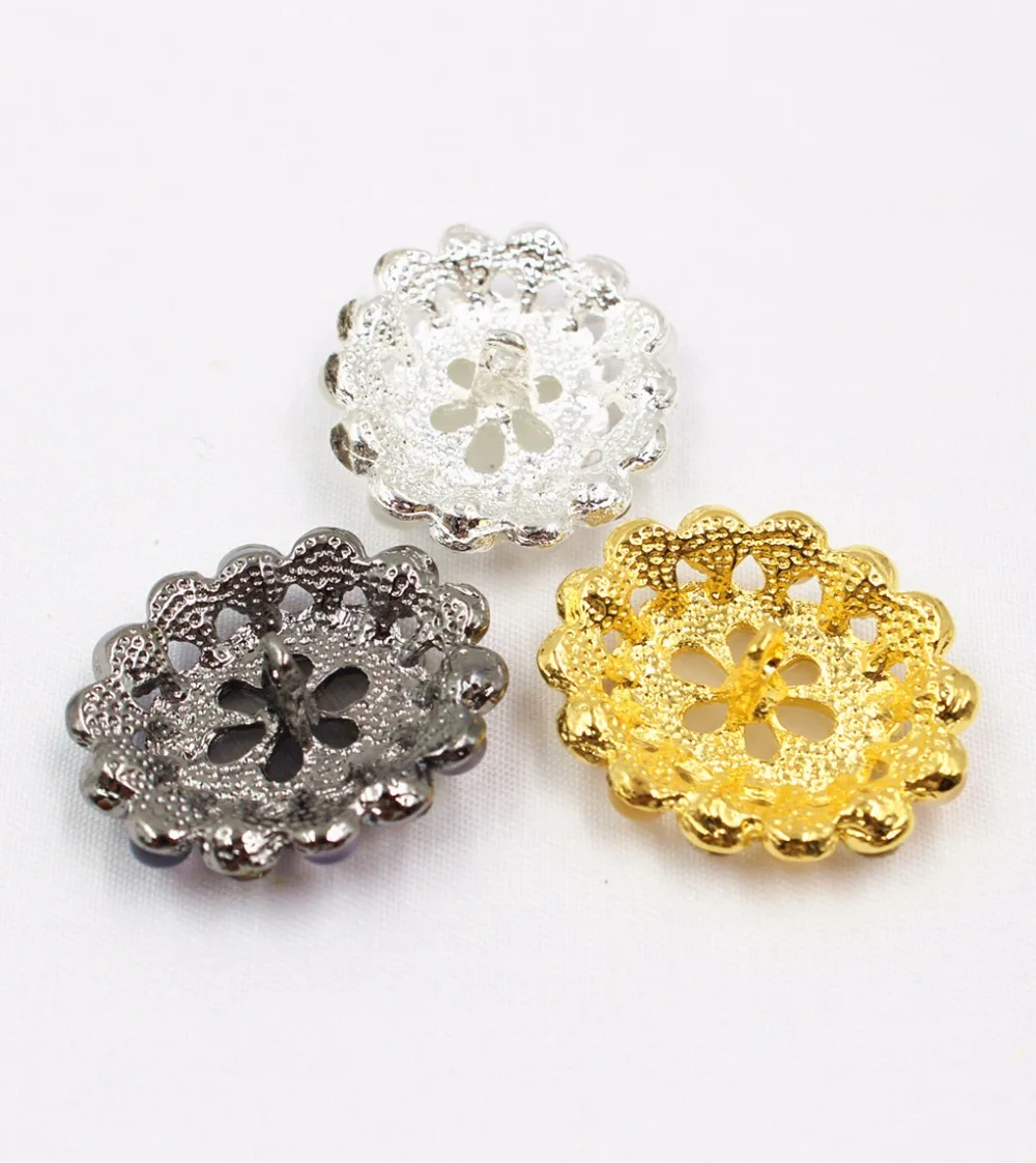 165189,1pcs 25x25mm 3color select Rhinestone pearl inlaid metal buttons flower Clothing accessories Jewelry Accessories diy