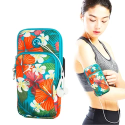 Bolso de brazo deportivo para hombre y mujer, bolsa transpirable con estampado de flores y doble bolsillo para teléfono, accesorios de Fitness para gimnasio, novedad