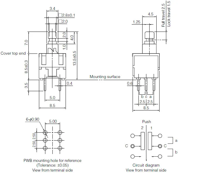 Original new 100% ESB6490XEM 8.5x8.5mm self-locking switch 6pin double row button switch