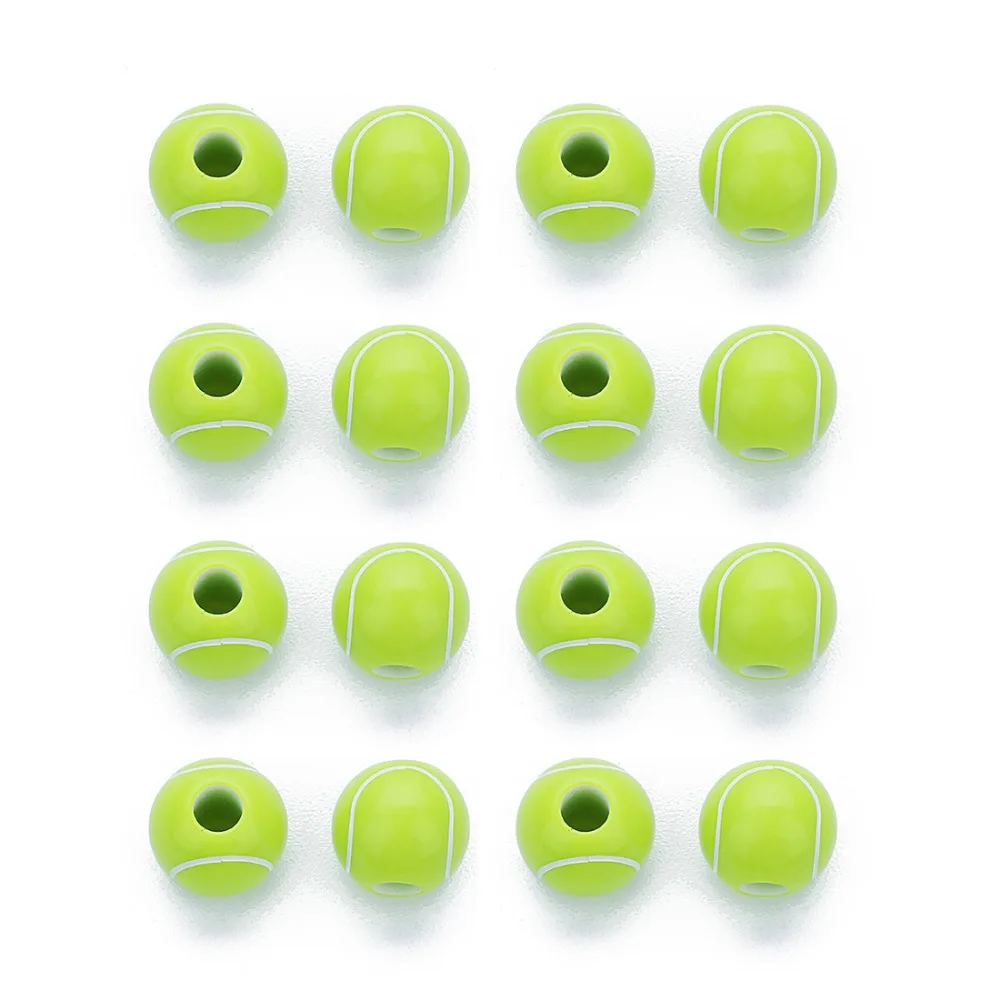 New Wholesale Sporty 50pcs 12mm Green Acrylic Beads Tennis Ball Spacer Beads With 4mm Hole for DIY Bracelets Jewelry Making