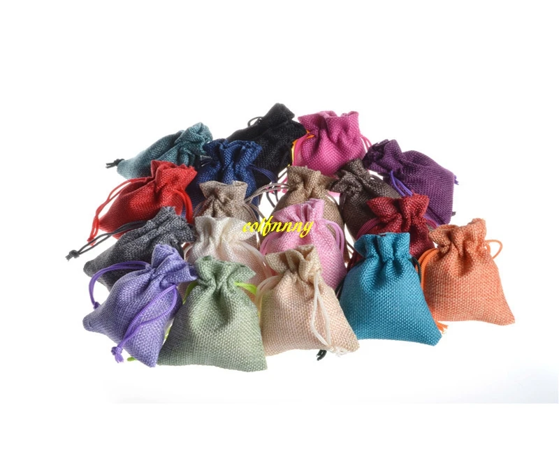 1000pcs/lot FAST 7*9cm 10x14cm Wedding Favor Christmas Burlap Jute Gift Bags Colorful Drawstring Pouch