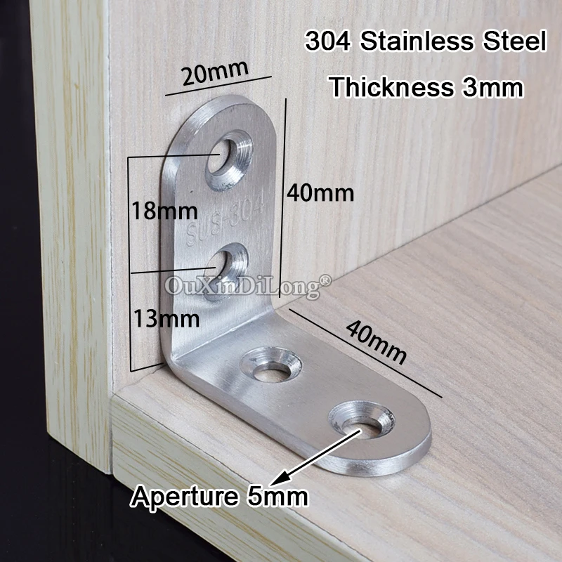 20PCS/LOT 304 Stainless Steel Right Angle Bracket Corner Braces Joint Shelf Support L Shape Furniture Connectors Thickness 3mm