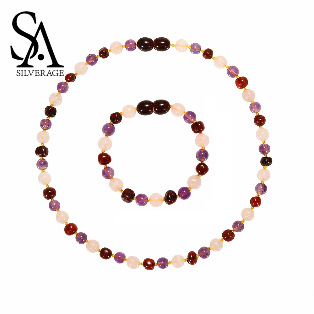 

SA SILVERAGE Bracelet/Necklace Baltic Natural Amber Beads Baby Jewelry for Boy Girls Infant Teething Child Gifts Amber Citrine