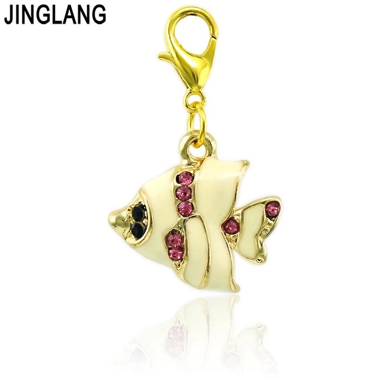 JINGLANG Classic Lobster Clasp Ocean Series Charms Dangle Mix Color Fish DIY Charms For Jewelry Making Accessories 12pcs