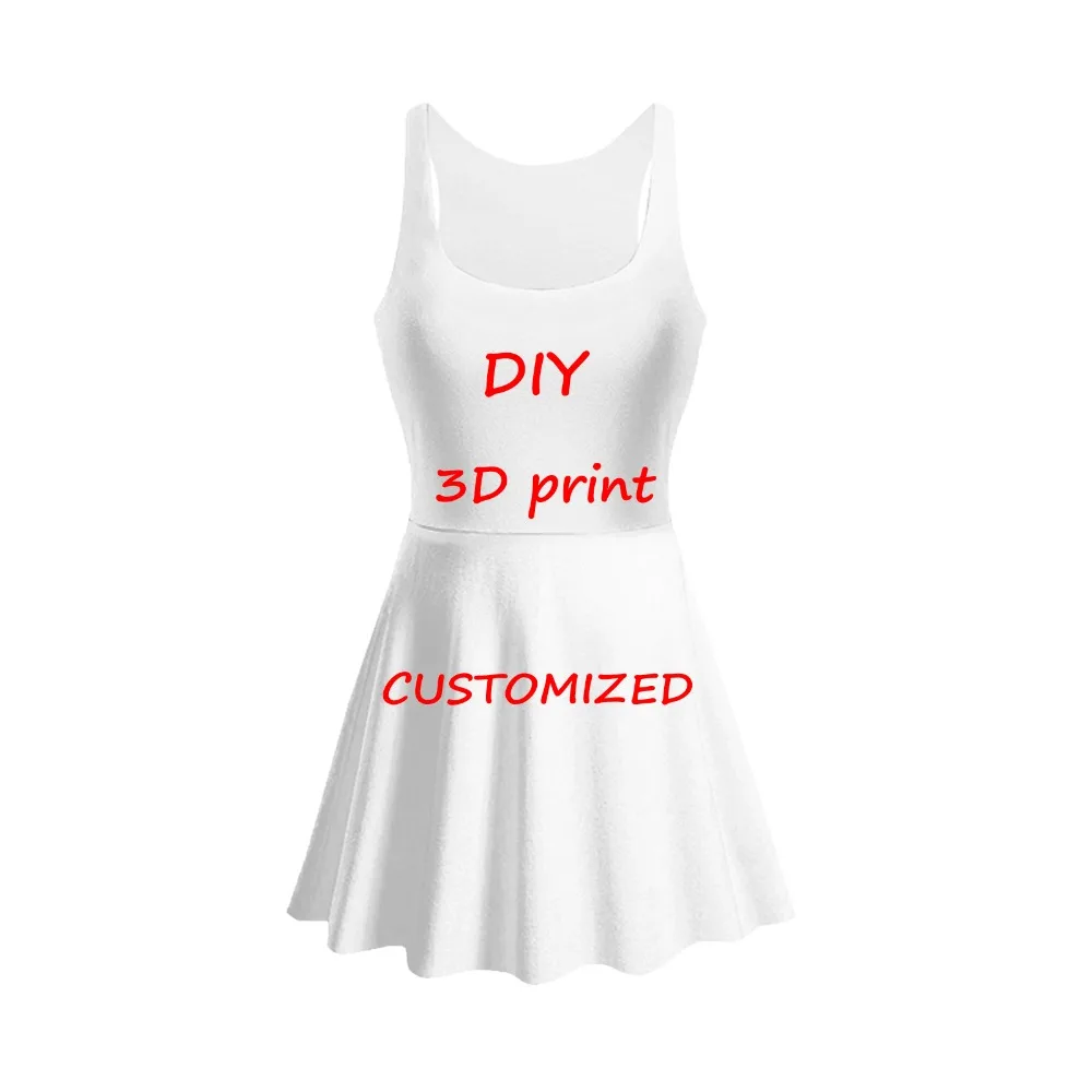 

Drop shipping Customized 3D Print DIY Design Women's Dress Sleeveless Dresses You as Photo or Logo White Top Tees Women's Modal