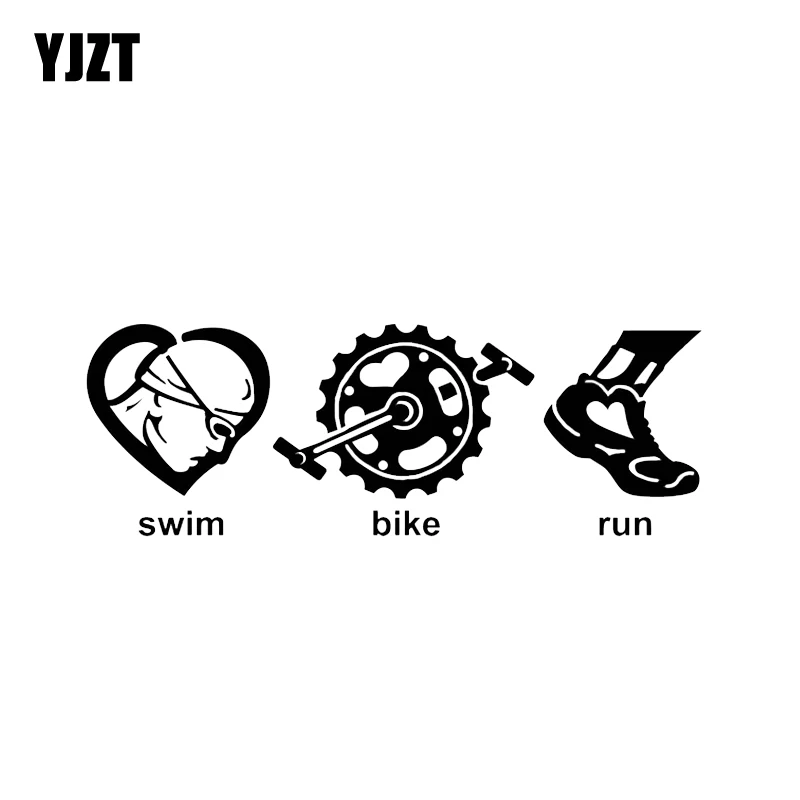 YJZT 16.9*5.8CM Triathlon Run And Bicycle Swim Decor Car Sticker Black Silver Vinyl C12-0635