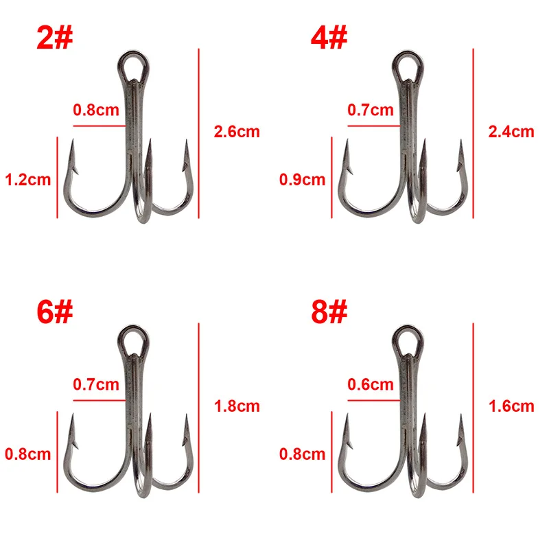 50pcs 35647 High Carbon Steel Treble Fishing Hook Silver Small Round Bent Triple Hard Lure Spoon Fishhook Size 2 4 6 8 10 12 14