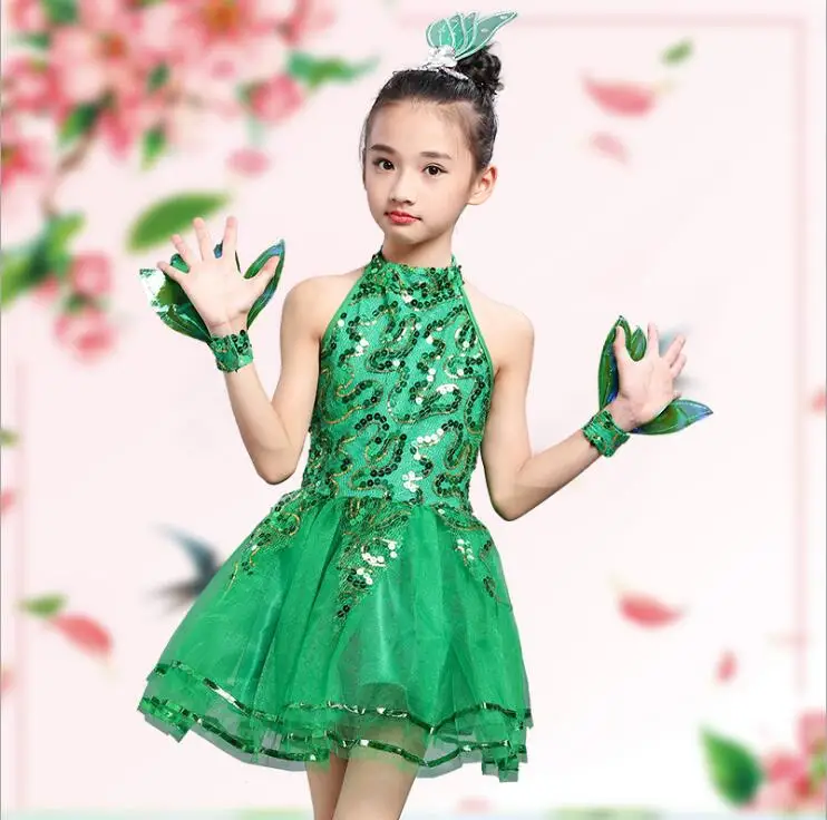 2019 Sexy green Latin Salsa Dompetition Dresses Girls Rumba Ballroom Tango Dresses Performance Dance Costumes For Kids