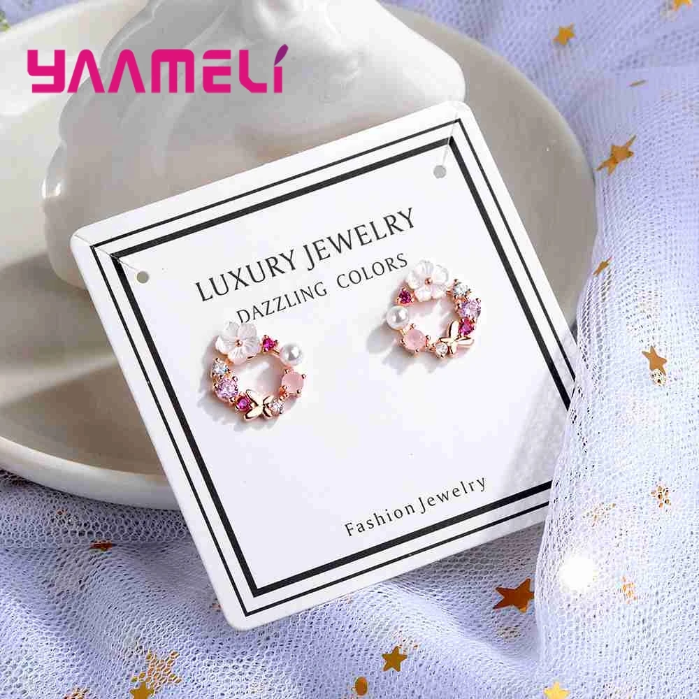 New Trendy 925 Sterling Silver Jewelry for Women Girlfriends Gift Charming Garland Enamel Earrings Anniversary Present