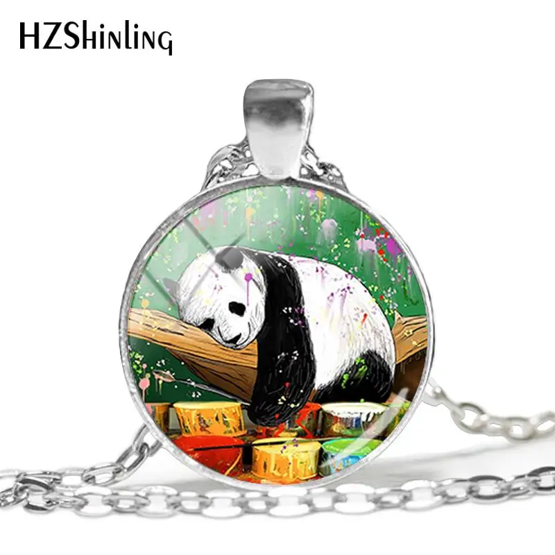 2018 New Cute Panda Necklace Animal Photo Pendant Pandas Paintings Jewelry Handmade Glass Necklaces HZ1