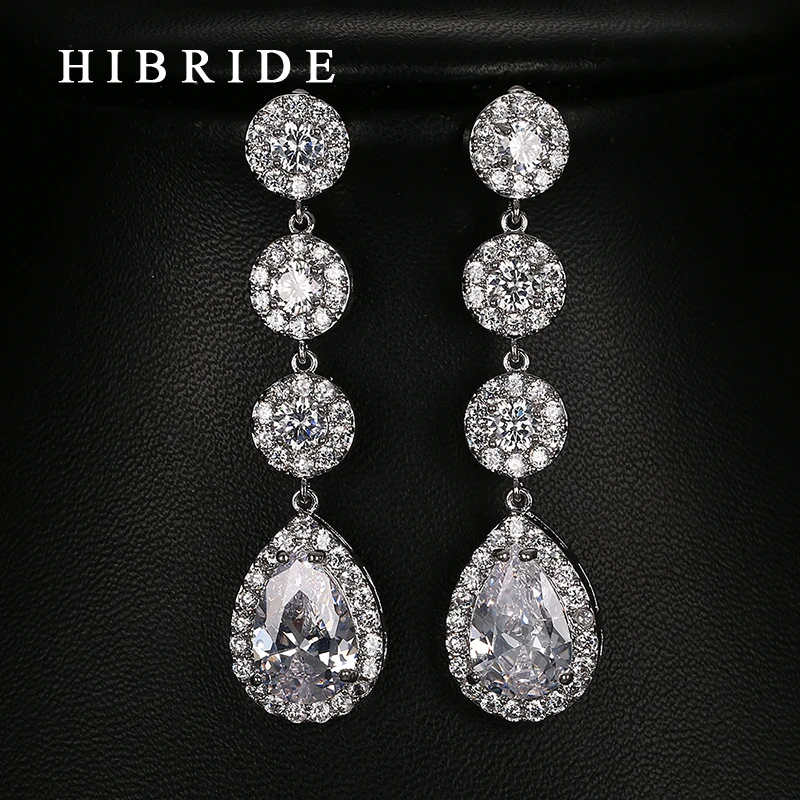 HIBRIDE Women Wedding Cubic Zircon Drop Earrings Rose Gold/white Gold /Gold Color Earrings Wholesale Price E-62