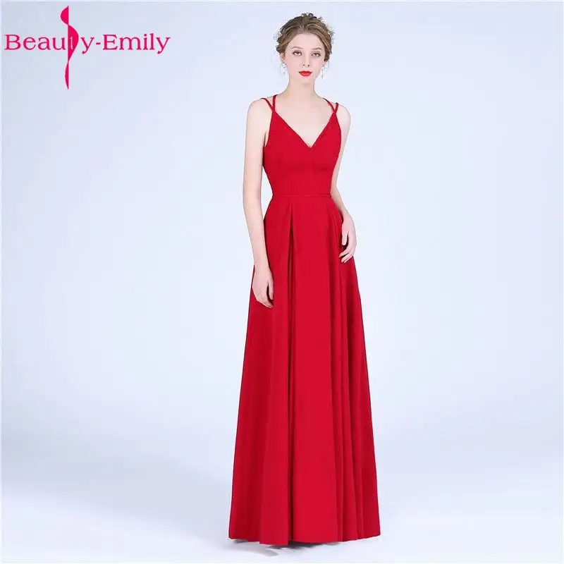 

Beauty Emily Stain Red Sexy Backless Evening Dresses 2020 Vestido De Festa Prom Gown A Line Long Evening Party Prom Dresses