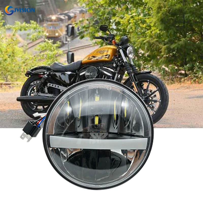 Faro LED de 5 3/4 pulgadas para motocicleta, 12V 24V, luz alta y baja, DRL, para Iron 883 Dyna Sporter Street Bob FXDB