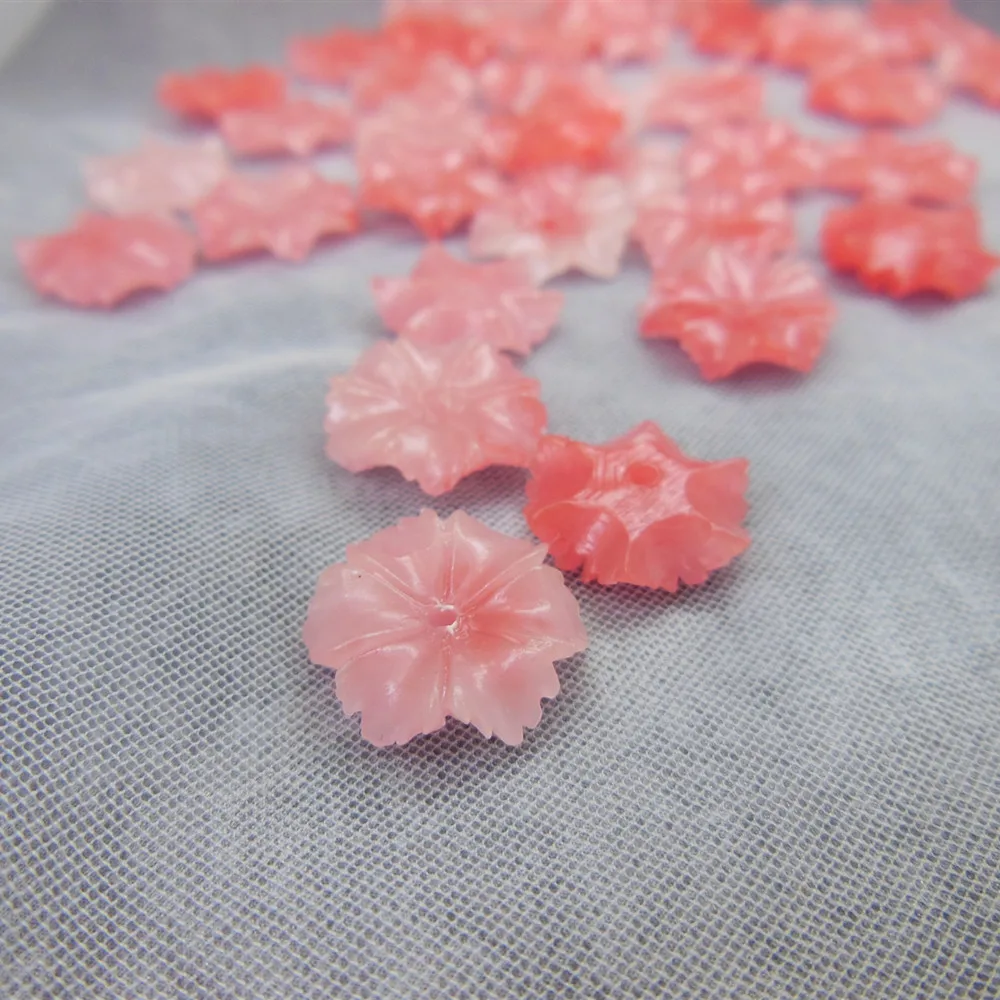 40pcs/lot 12mm Natural Coral Powder Machine-Pressed 3d Flower Loose Beads Components For Jewelry Making DYL0036