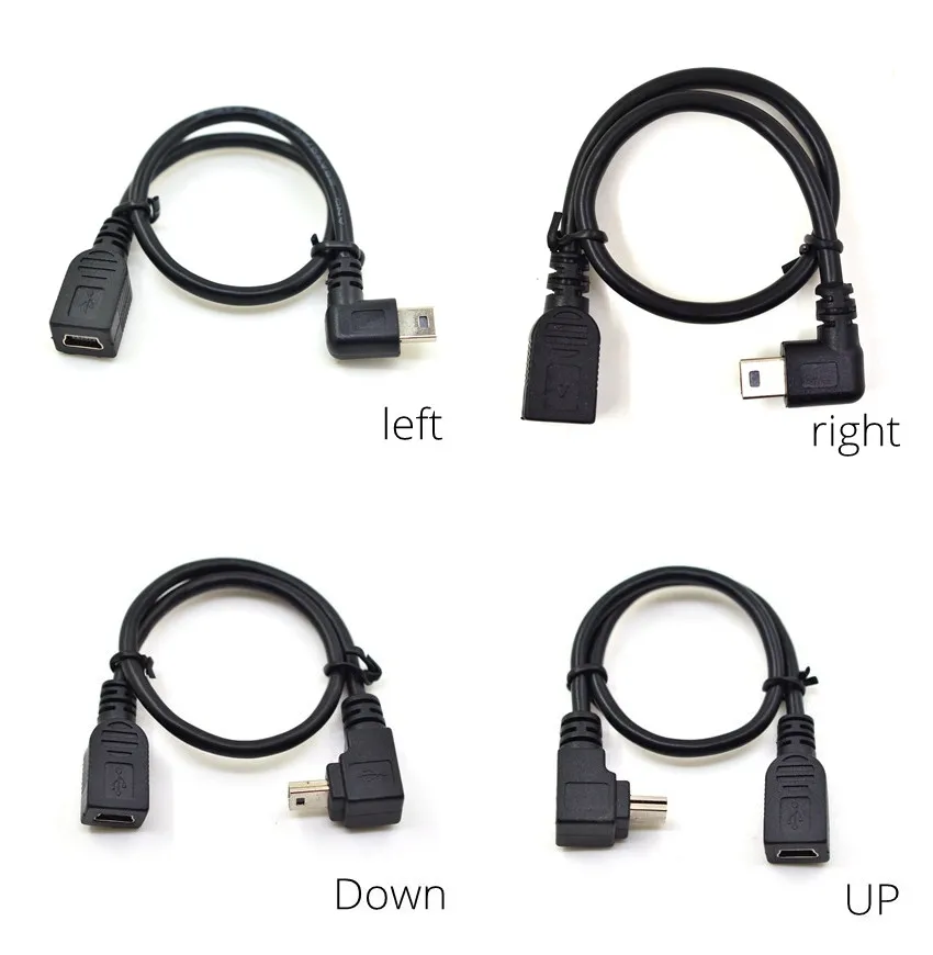 20CM 90 Degree Right & Left & Up & Down Angled Mini USB 2.0 5Pin Male to Female Extension cable Mini-usb for GPS Receiver