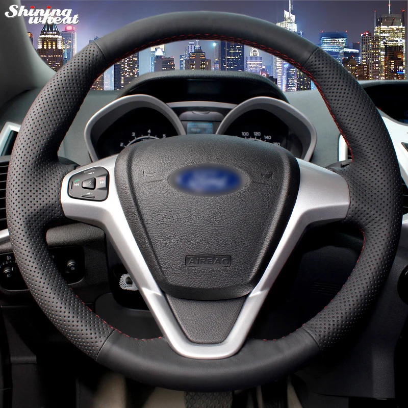 

Shining wheat Black Leather Car Steering Wheel Cover For Ford Fiesta 2008-2013 Ecospo Car Accessories