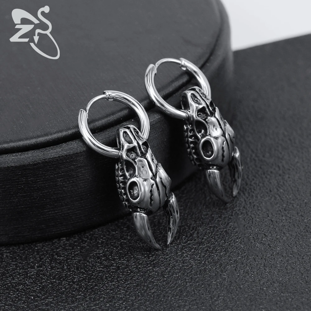 ZS Punk Style 316L Stainless Steel Hoop Earrings Snake Moon Hip Hop Round Earring for Men Rock Roll Jewelry Male Biker Earring image 4
