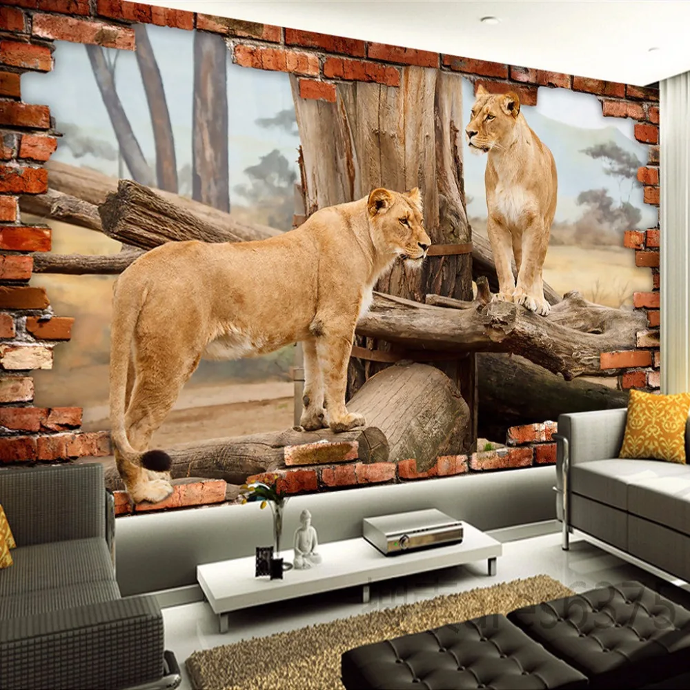 

beibehang Custom wallpaper 3d photo mural stereo space animal lion mural wall sticker TV background wall paper living room mural