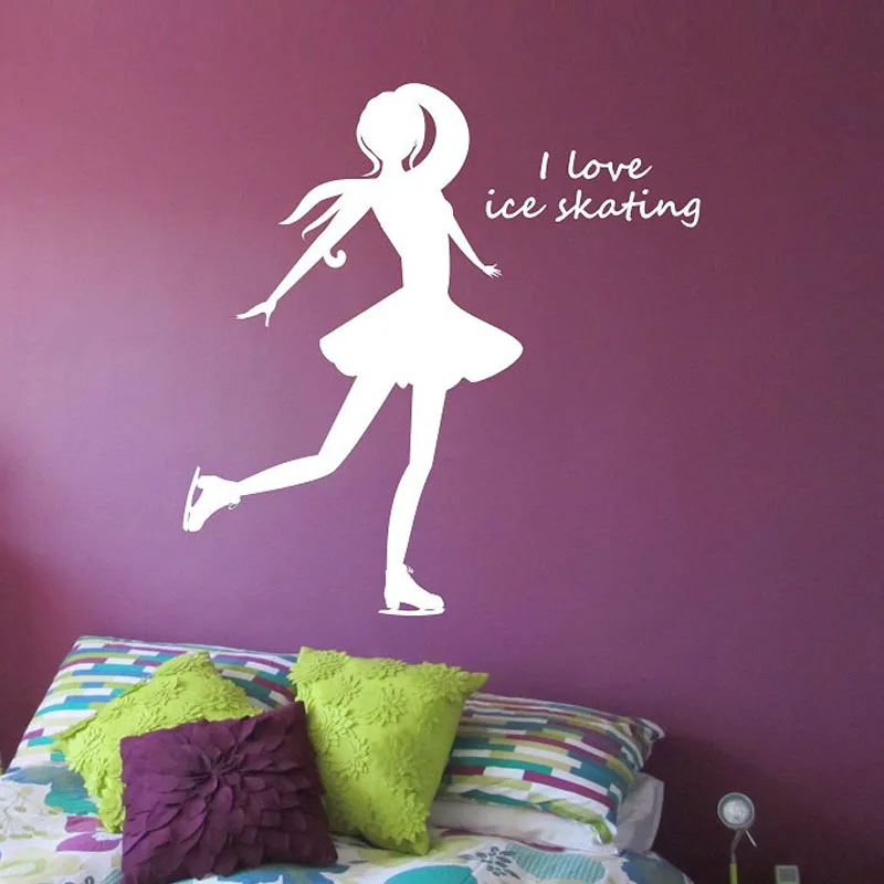 ZOOYOO Ice Skating Girl Wall Decal Vinyl Sticker Art Decor Bedroom Design Mural Interior Design Kids Bedroom Wallpaper