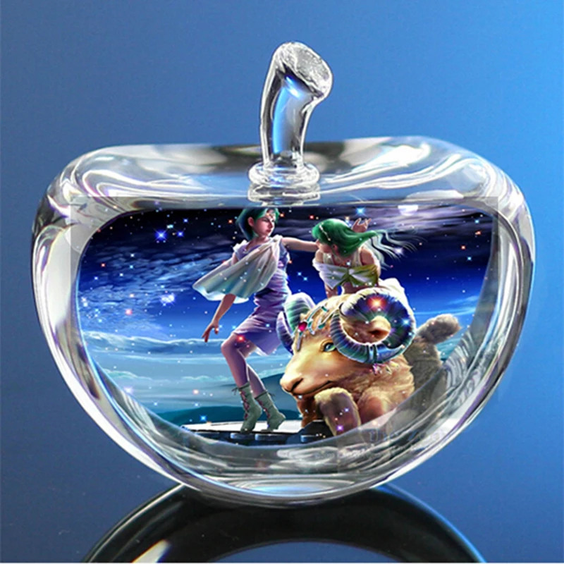 80mm Crystal Zodiac Sign Glass Constellation Apple Paperweight Birthday Gifts