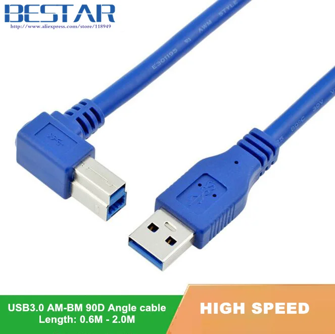 كابل USB 3.0 بزاوية قائمة 90 درجة ذكر إلى B نوع ذكر - 0.6 م 1 م 1.8 م 2FT 3FT 6FT خيارات الطول للطابعة الماسح الضوئي HDD