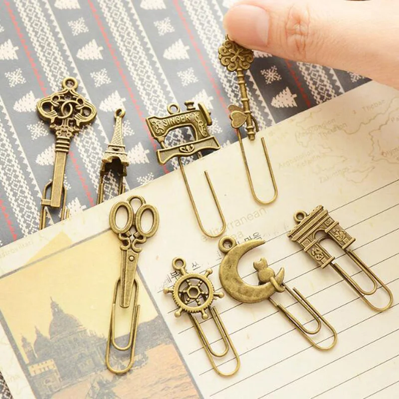 10 Piece/lot Cute Metal Bookmark Vintage Key Bookmarks Paper Clip For Book Stationery School Office Book Marks